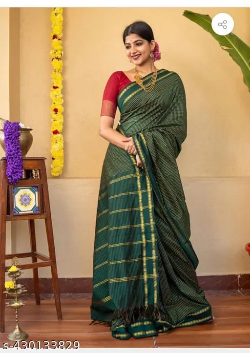 Mangalyam Soft Cotton Checked Saree with Smooth Finish Cotton Saree